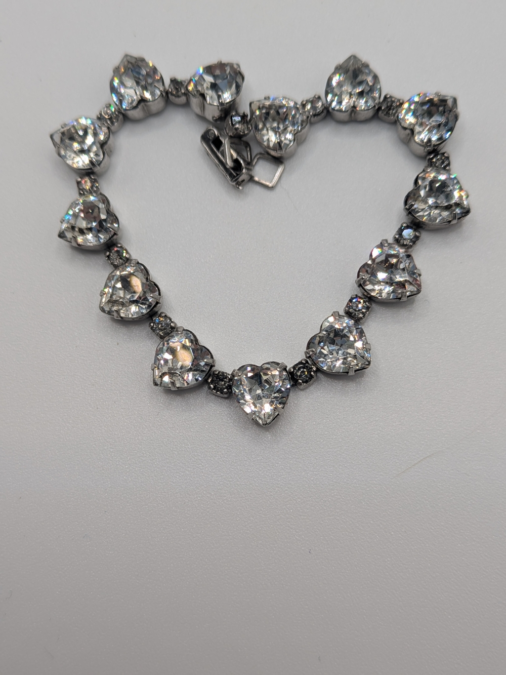 Crystal Heart Link Bracelet - Silver Tone